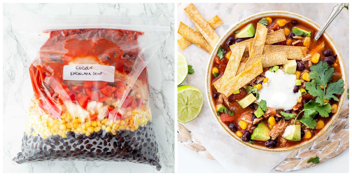 Crockpot freezer meal chicken tortilla casserole prepared for new moms