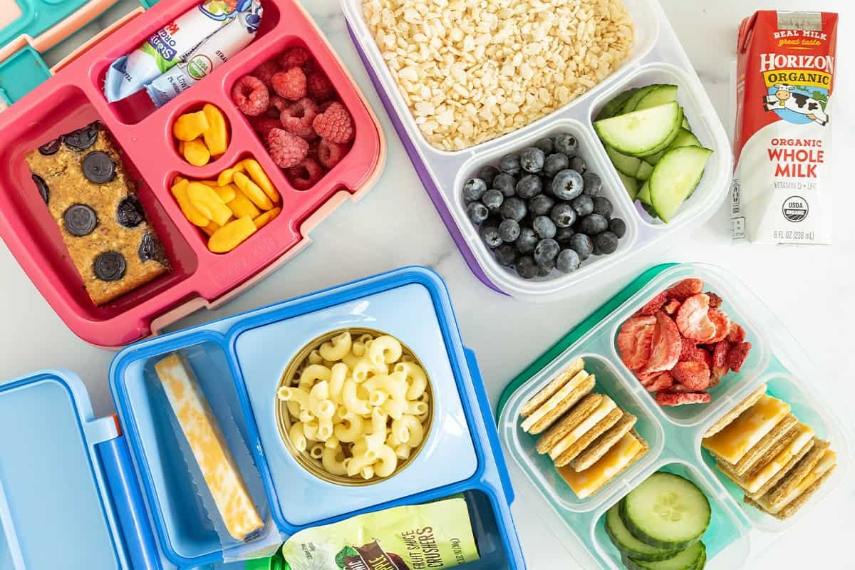 Colorful and nutritious lunch spread with various healthy kids meal options