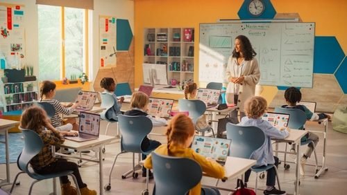 Young Canadian students engaged in elementary school classroom activities
