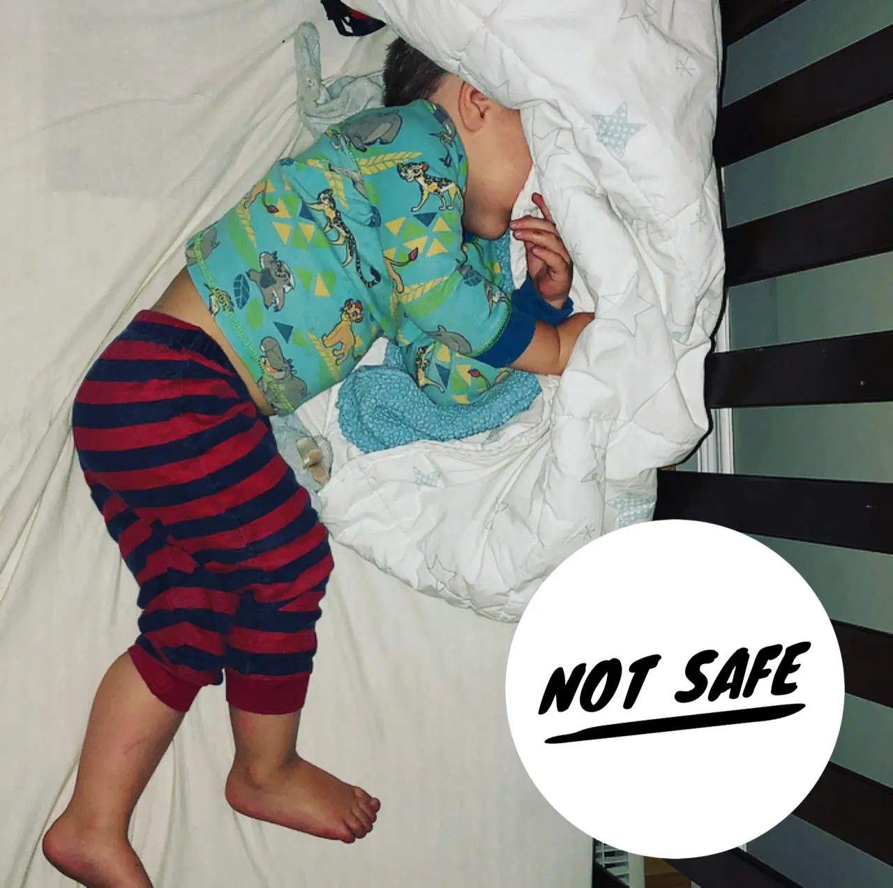Baby blanket safety dangers and risks showing unsafe sleep environment items to avoid