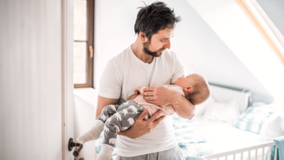 Canadian father following bedtime routine with child for healthy sleep habits and family bonding