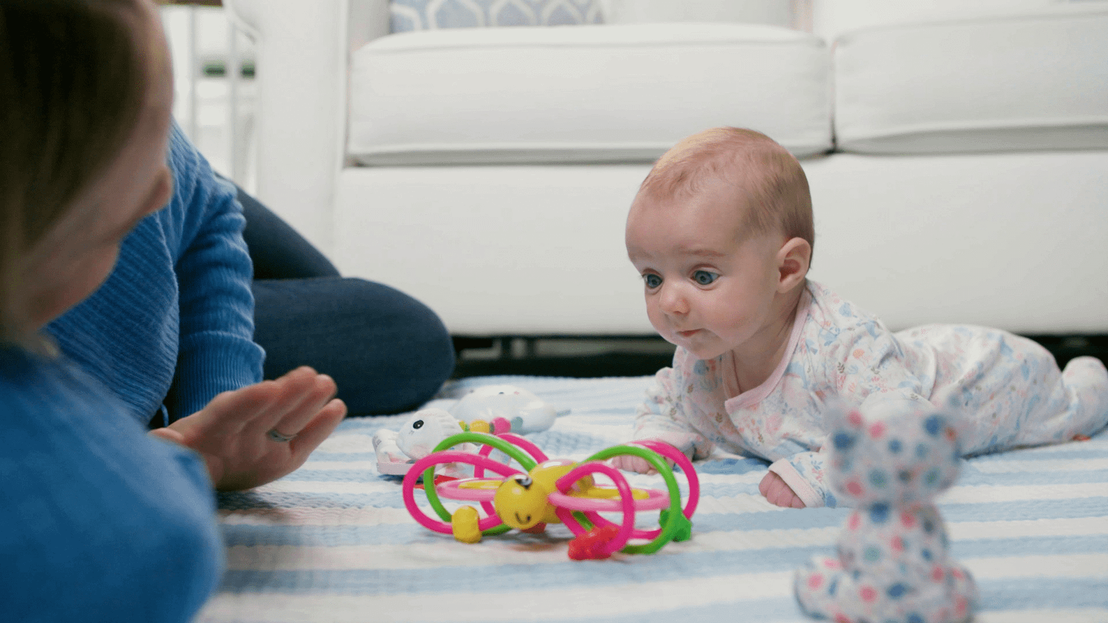 Baby during tummy time on safe play mat
