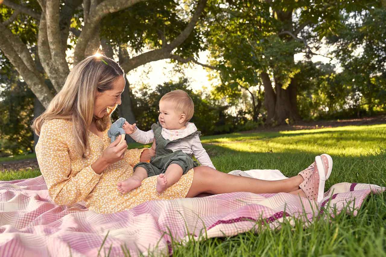 Canadian mother spending parental leave outdoors with her baby