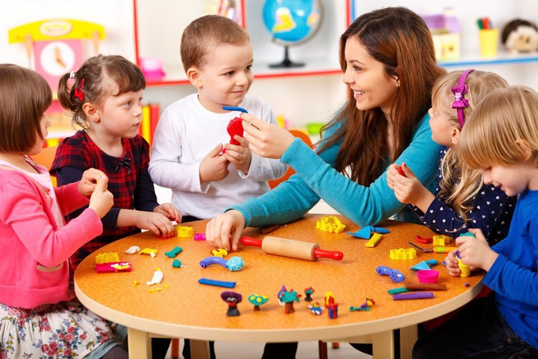 Family enjoying daycare playtime